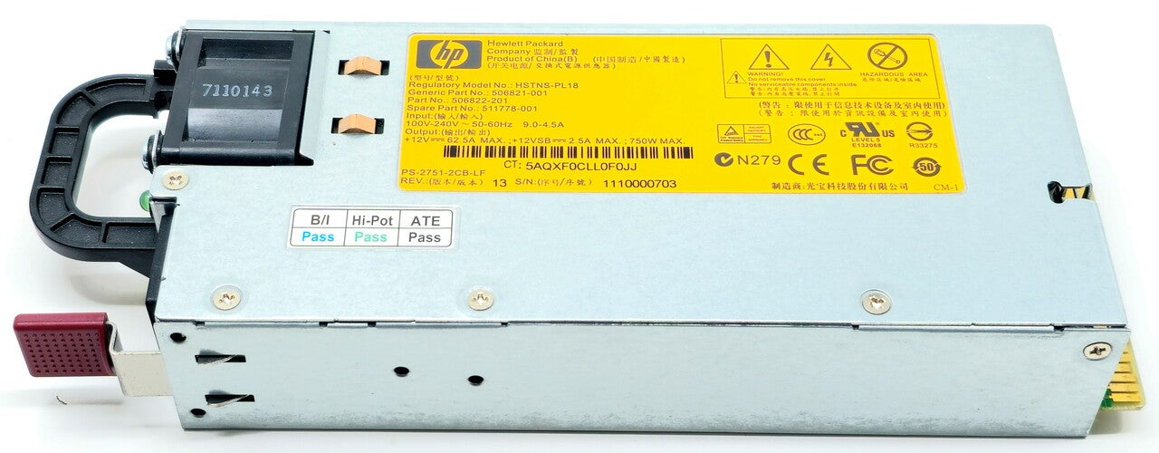 HP 506822-201 - 750W High Efficiency Common Slot CS Hot Plug Power Supply for HPE ProLiant DL180 DL360 DL370 DL380 DL385 ML370 G6 G7 G8