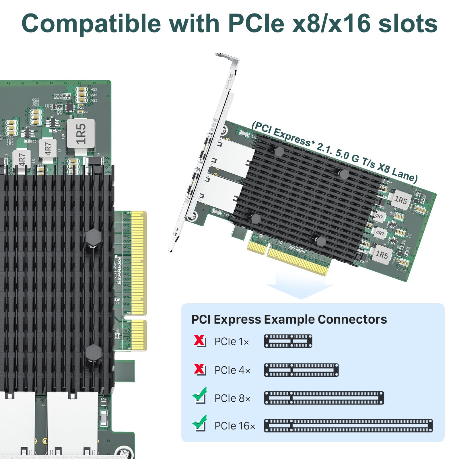10Gb Network Card Intel X540-T2 PCIE NIC Ethernet Card, Dual RJ45 Port, Intel X540-BT2 Controller, 10G Converged Network LAN Adapter, Support Windows/Linux/Vmware/ESX/Freebsd Server