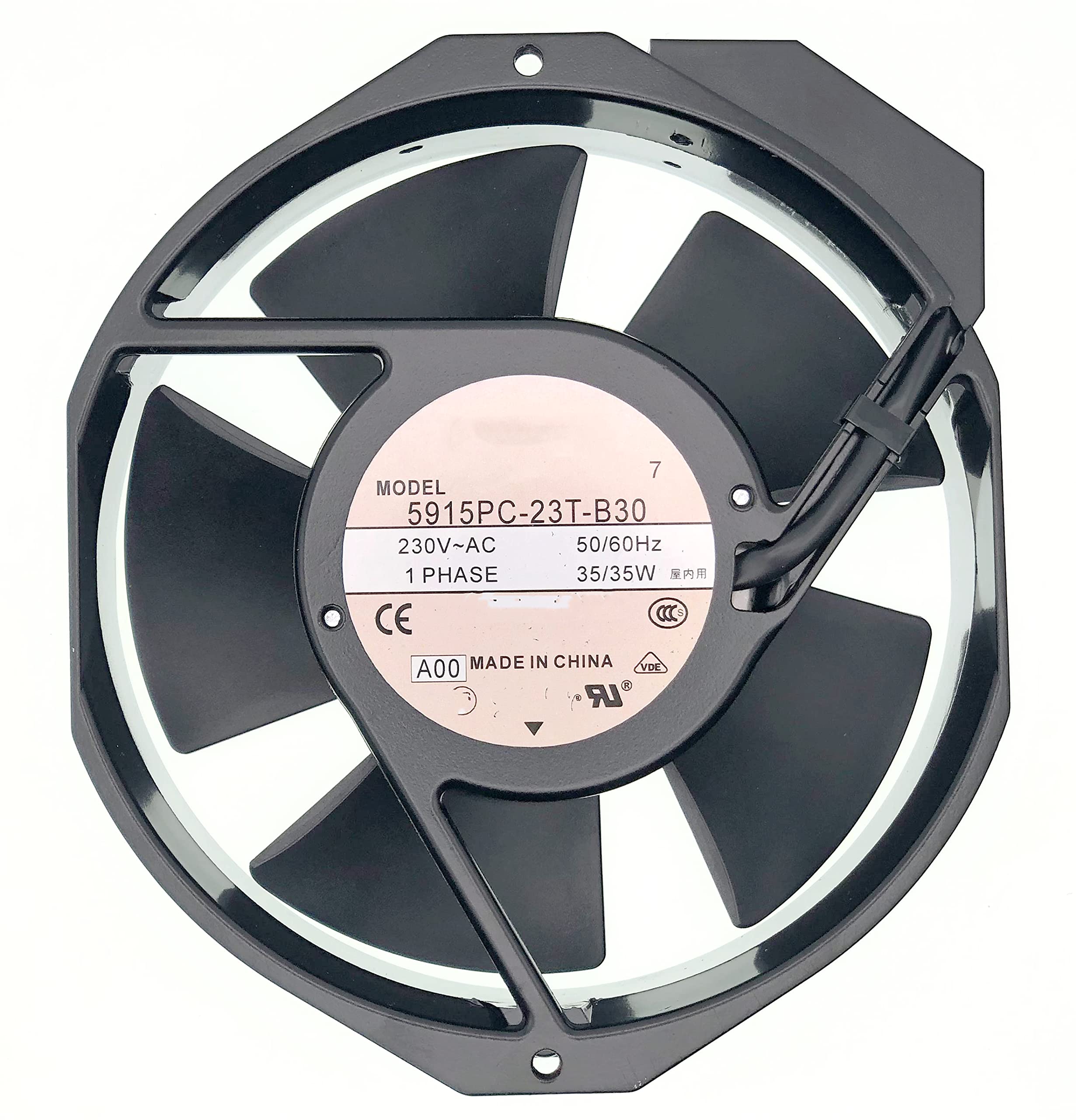 Minebea Aluminum Frame Cooling Fan for NMB 5915PC-23T-B30 A00,56 DBA,190 MA, Ball Bearing, 230~AC 50/60Hz 35W, Fan Frame Size: 172x150x38mm,2-pin.