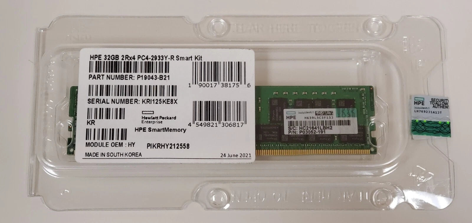 HPE 32GB Dual Rank x4 DDR4-2933 CAS-21-21-21 Reg. Smart Memory Kit P19043-B21|374363730297