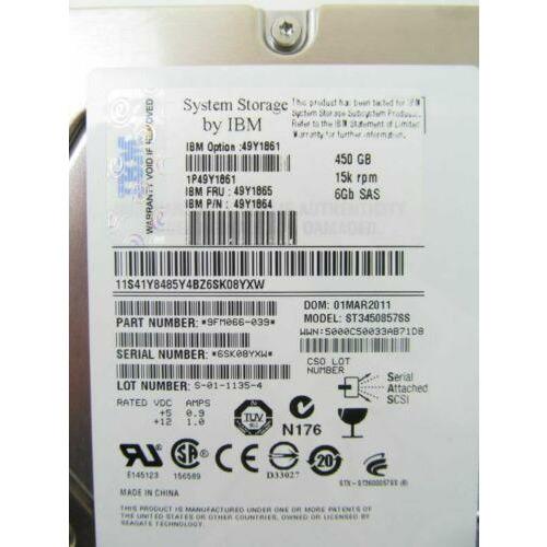 Disco IBM 49Y1865 450GB 15K 6GB 3.5" H/S SAS Hard Drive for DS3512/EXP3512 - MFerraz Tecnologia