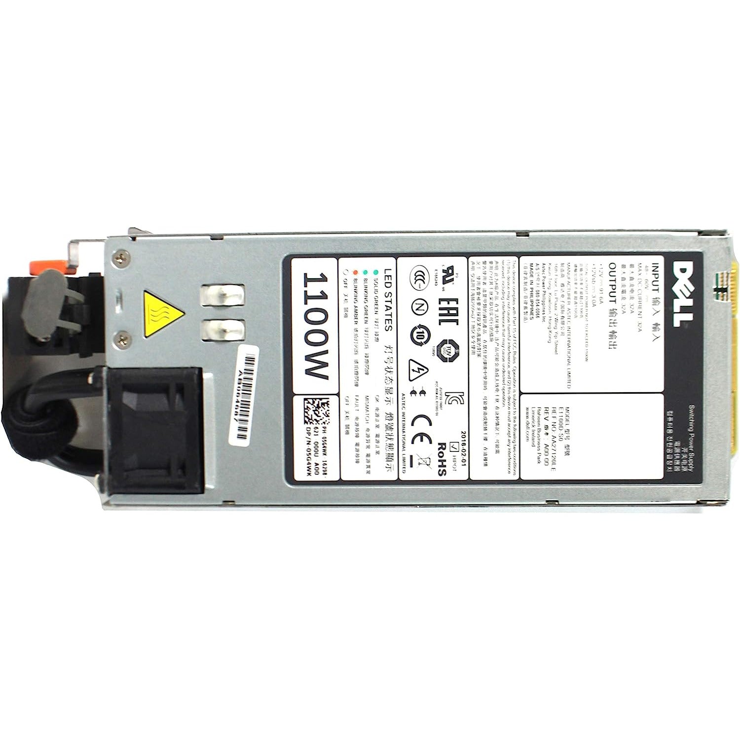 Dell 1100W DC Redundant Power Supply for PowerEdge R520 Server PN: C7JTF Y1MGX 5G4WK Fonte - AloTechInfoUSA