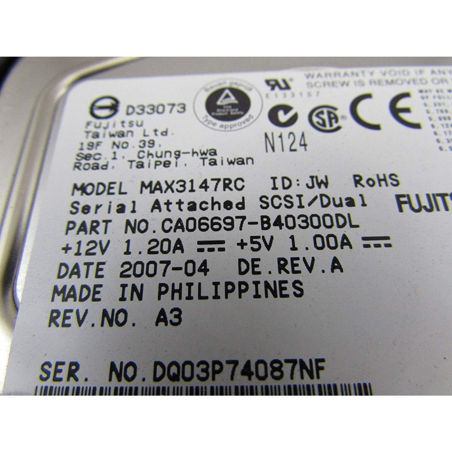 Dell 146GB SAS 15K Hot Swap Hard Drive M8034 Fujitsu MAX3147RC + Tray 0F9541-FoxTI