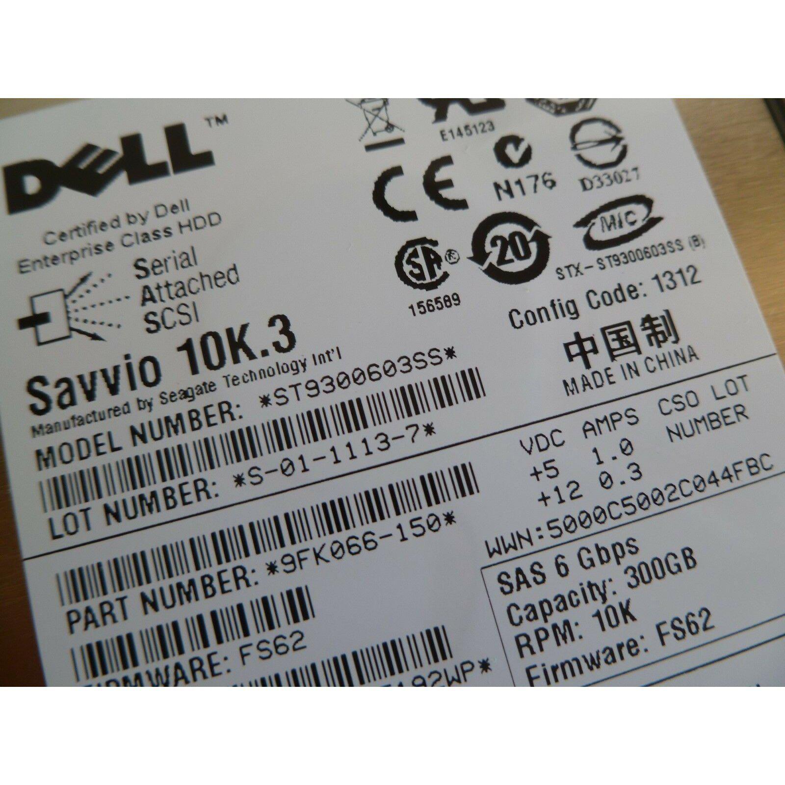 DELL/SEAGATE ST9300603SS 300GB SAS HARD DRIVE P/N:9FK066-150 F/W:FS62 3700556007801-FoxTI