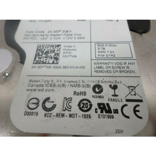 Disco Dell 3TB 6G 7.2K 3.5" SAS DPTW9 HDD Hard Drive WD3001FYYG-18SL3W0, 0DPTW9 - MFerraz Tecnologia